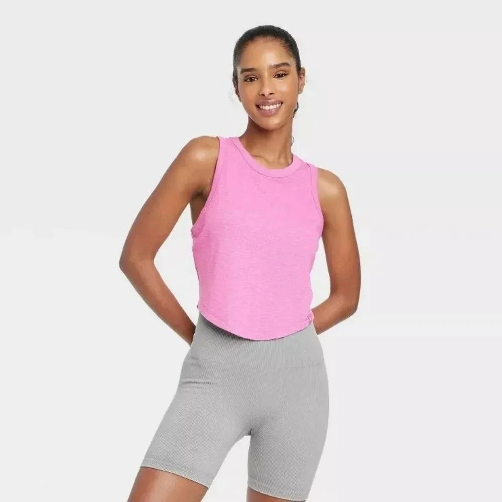 JoyLab Cropped Tank Top, Color Fiji Pink Size XL